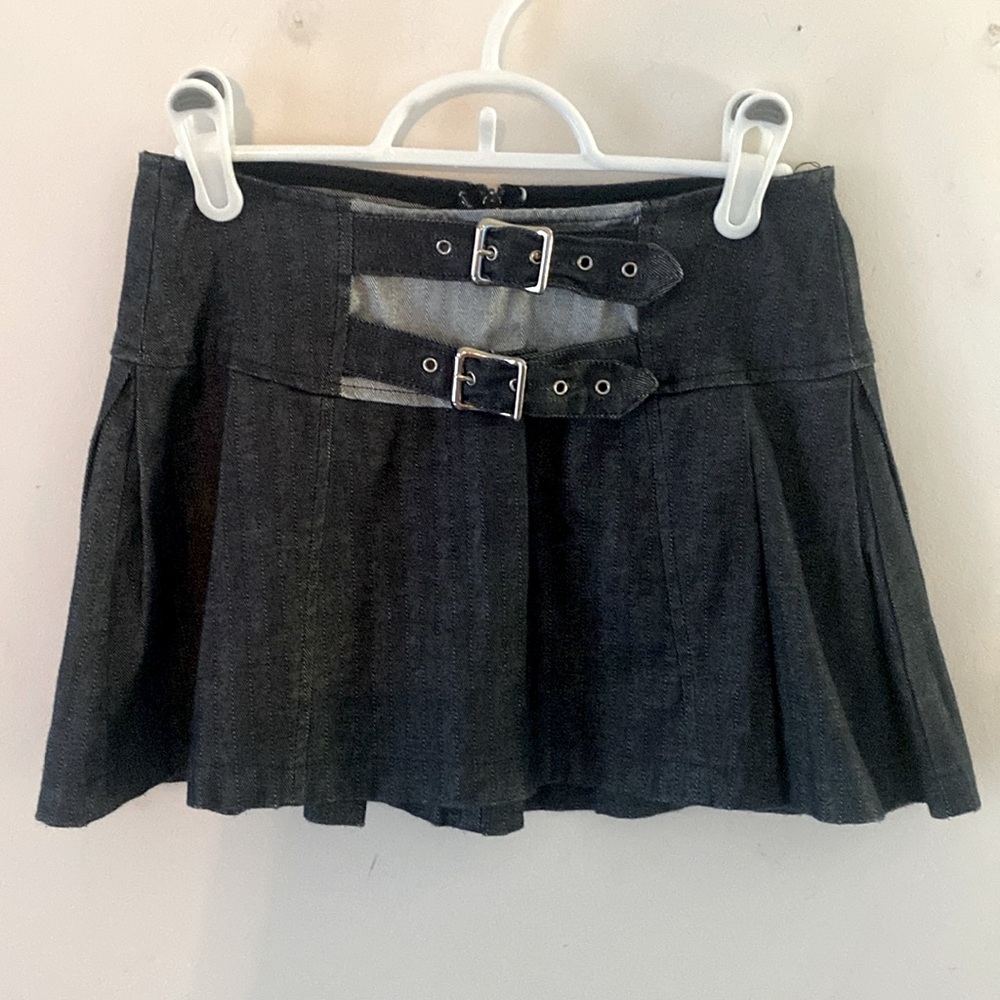 Lipservice faux denim pleated skirt